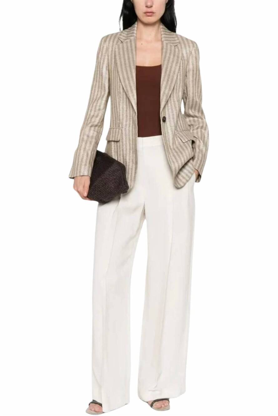 NEW BRUNELLO CUCINELLI women's striped linen-blend blazer in natural